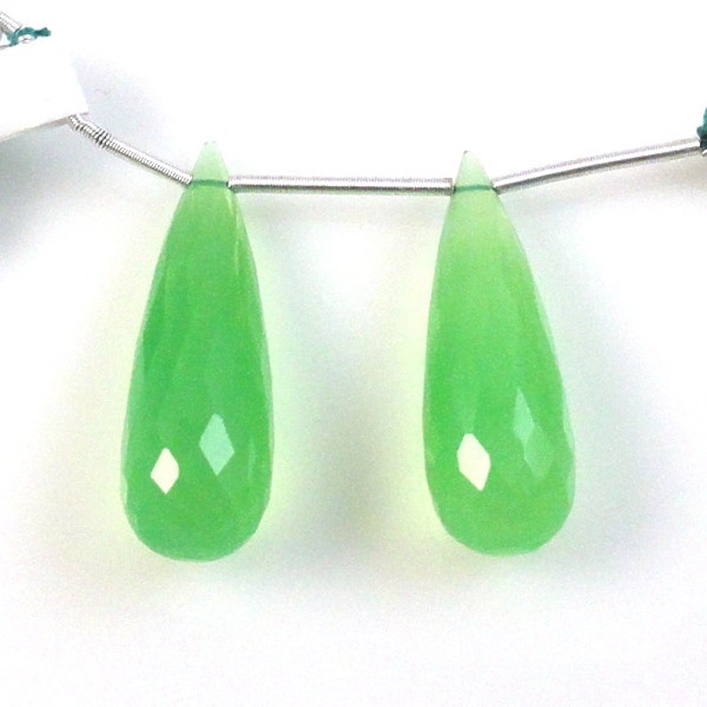 Chrysoprase Briolette Shape Drops 24x8mm Matching Pair 3856