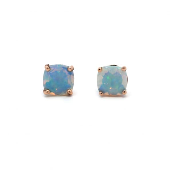 Ethiopian Opal Cushion Shape 0.97 Carat Stud Earring In 14k Rose Gold, October Birthstone, Opal Jewelry, Women Gift (51805)