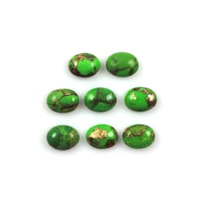 Green Copper Turquoise Cab Oval Shape 8x6mm Approximately 8 Carat, December Birthstone, Vibrant Green Color Accented with Golden Tones(3087)