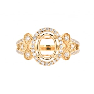 Ring Semi-Mount Oval 8X6mm In 14k Yellow Gold With Diamond Accents, Ladies Vintage Inspired Halo Ring Semi Mount, Jewelry Gift  (31299)