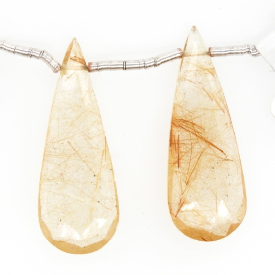 Bronze Rutilated Quartz Drops Almond Shape 35x12mm Drilled Bead ...