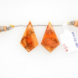 Spiny Oyster Drops Shield Shape 28x17mm Drilled Beads Matching Pair, Smooth Briolettes For Earring Making (25848)