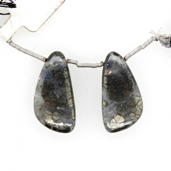 Marcasite Drops Wing Shape 28x14mm Drilled Beads Matching Pair