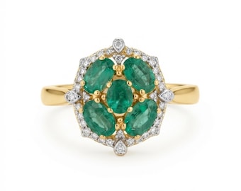 Zambian Emerald Oval 1.06 Carat Ring in 14K Yellow Gold with Diamond Accents (145819)