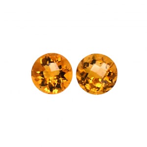Citrine Round 10mm Approximately 6.64 Carat Matching Pair, November Birthstone, Golden Color, Faceted Checkerboard Top, For Earrings (3660)