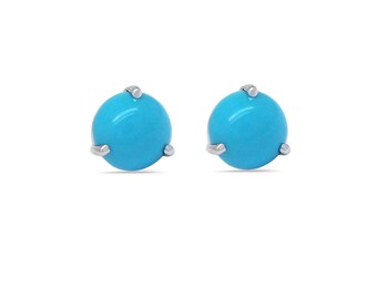 Turquoise Cab Round 6x6mm, 1.62 Carat Solitaire Stud Earring In 14k White Gold (145786)