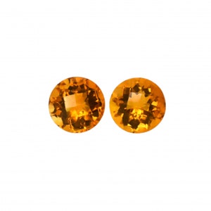 Citrine Round 9mm Approximately 5 Carat Matching Pair, November Birthstone, Golden Color, Faceted Checkerboard Top, For Earrings (3661)
