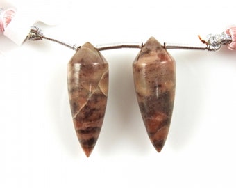 Pink Kona Dolomite Okra Drops, Smooth Briolette Pair, 26x10mm, Drilled Beads (34784)