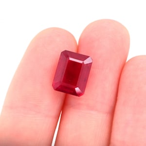 Madagascar Ruby Emerald Cut 10x8mm Approximately 4.85 Carat Single Piece, Deep Red Color, Faceted Plain Top, July Birthstone (48634)