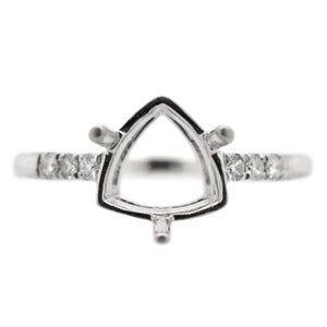 Ring Semi Mount Trillion 7.5mm In 14k White Gold With Diamond Accents, Designer Triangle Ring, Wedding Ladies Ring, Jewelry Gift (36739)
