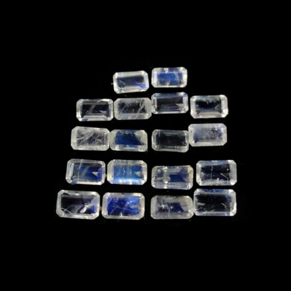 Rainbow Moonstone Faceted Emerald Cut 5x3mm Approximately Carat