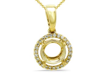 14K Yellow Gold Round 6mm Pendant Semi Mount With Diamond Accents, Empty Setting (55208)