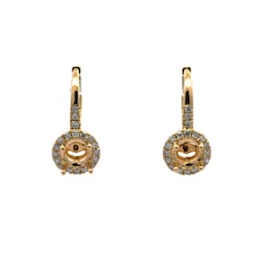 Earring Semi Mount Round 5mm In 14K Yellow Gold With Diamond Accents, Halo Earring Mount, Secure Lever Backing, Women Jewelry Gift (51849)