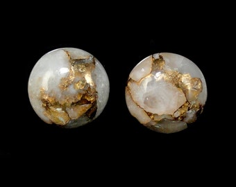 Copper Calcite Cab Round 11mm Approximately 8 Carat, Beautiful Ivory and Gold Tones, Flat bottom Smooth Calcite, For Earring Making (8372)