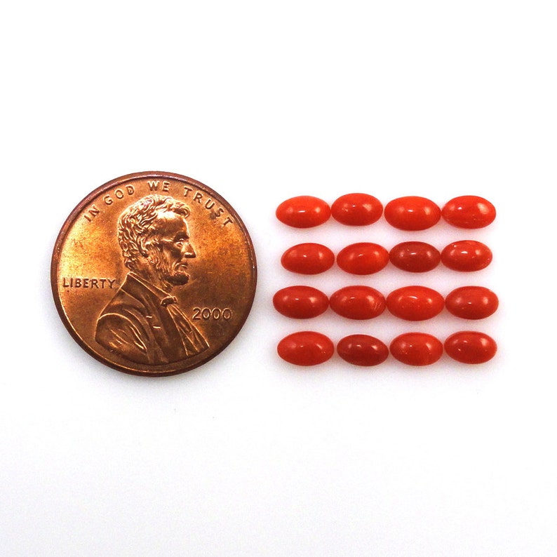 Red Coral Cab Oval Shape 5x3mm Approximately 4 Carat, Deep Red Color, Smooth Flat Bottom Coral Cabochons, For Jewelry Making 10568 image 2