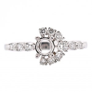 Ring Semi Mount Round 4.5mm In 14k White Gold With Diamonds, Halo Art Deco Ring Semi Mount, Jewelry Gift, Women&#39;s Ring (36735)