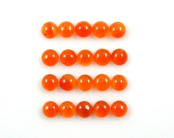 Carnelian Cab Round 5mm Approximately 10.5 Carat, Vibrant Orange Color, Smooth Flat Bottom Cabochons, For Jewelry Making  (453)