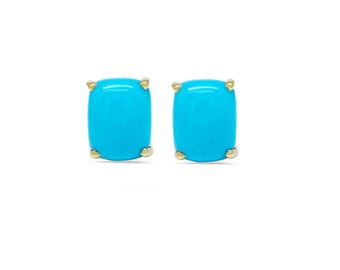 Turquoise Cab Cushion 9x7mm, 4.05 Carat Solitaire Stud Earring In 14k Yellow Gold (145783)