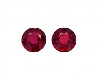 Madagascar Ruby Round 5mm Approximately 1.25 Carat Matching Pair, Excellent Deep Red Color, For Jewelry Making (5498)