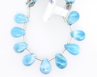 Larimar Drops Almond Shape 10x7mm Drilled Beads 9 Pieces, Blue Pectolite, Untreated & Smooth Briolette, For Jewelry Making (42800)
