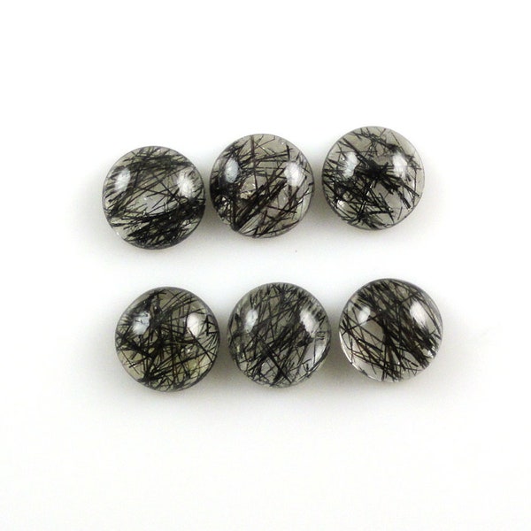 Black Rutilated Quartz Cab Round Shape 8mm Approximately 9 Carat, Beautiful Black Threads Excellent Luster, For Jewelry Making (16183)