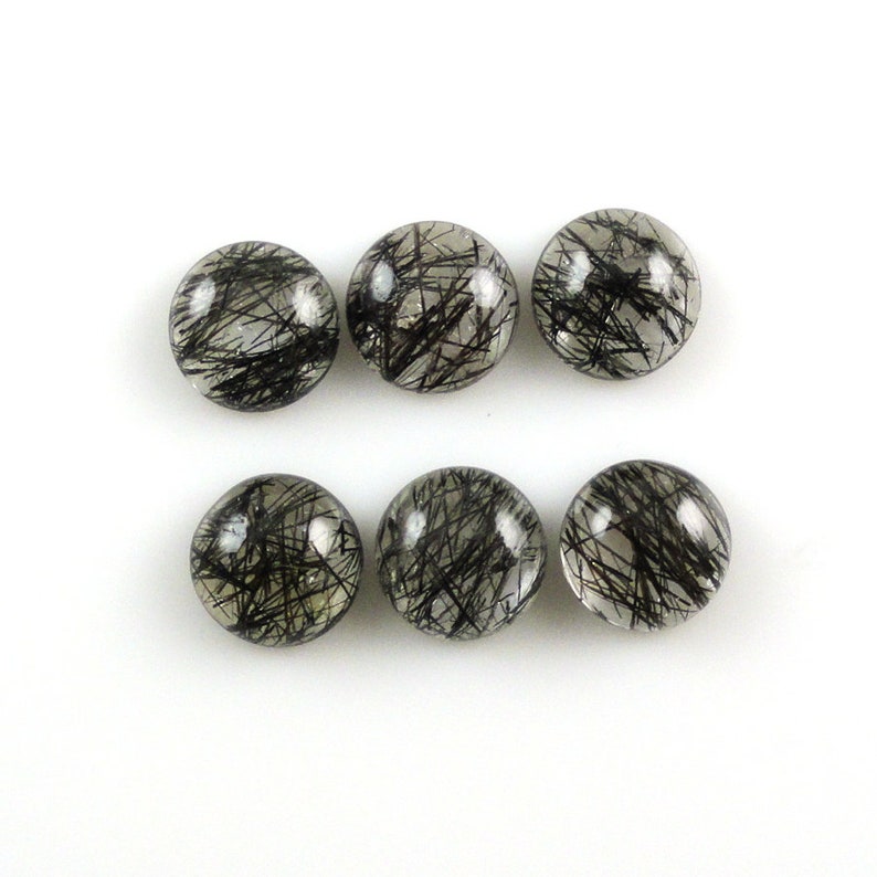 9 Carat Perfect Ornamental Piece 16183 Beautiful Black Threads Excellent Luster Black Rutilated Quartz Cabs Round Shape 8MM Approx