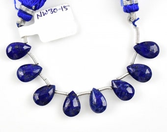 Lapis Drops Almond Shape 12x8mm Drilled Beads 8 Pieces Line, Faceted Drops, Oriental Blue Color, For Jewelry Making (37806)