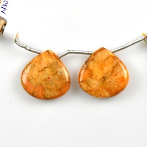 Spiny Oyster Drops Heart Shape 19x19mm Drilled Beads Matching Pair, Smooth Orange Color Briolettes For Earring Making (37736)