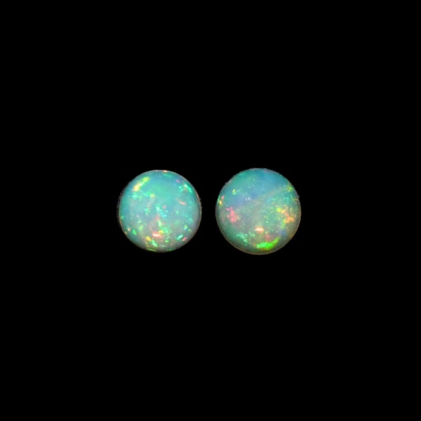Ethiopian Opal Cab Round 6mm Approximately 1 Carat Matching Pair, October Birthstone, Beautiful Play of Color, For Earring Making (41882)