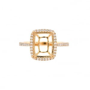 Ring Semi Mount Cushion 10x8mm In 14k Yellow Gold With Diamond Accents, Halo Wedding Art Deco Ring Mount, Jewelry Gift, Wedding Ring (37106)