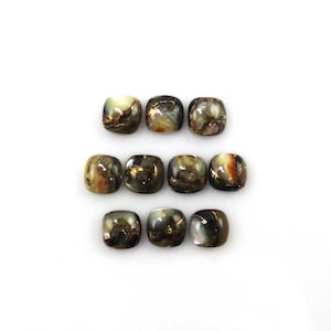 Copper Abalone Shell Cab Cushion Shape 6x6mm Approximately 9 Carat, Brown Color Accented With Golden Tones, Jewelry Making Cabochons (14141)