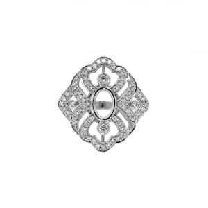 Ring Semi-Mount Oval 7x5mm In 14k White Gold With Diamond Accents, Wedding Art Deco Unique Halo Ring Semi Mount, Jewelry Gift (44266)