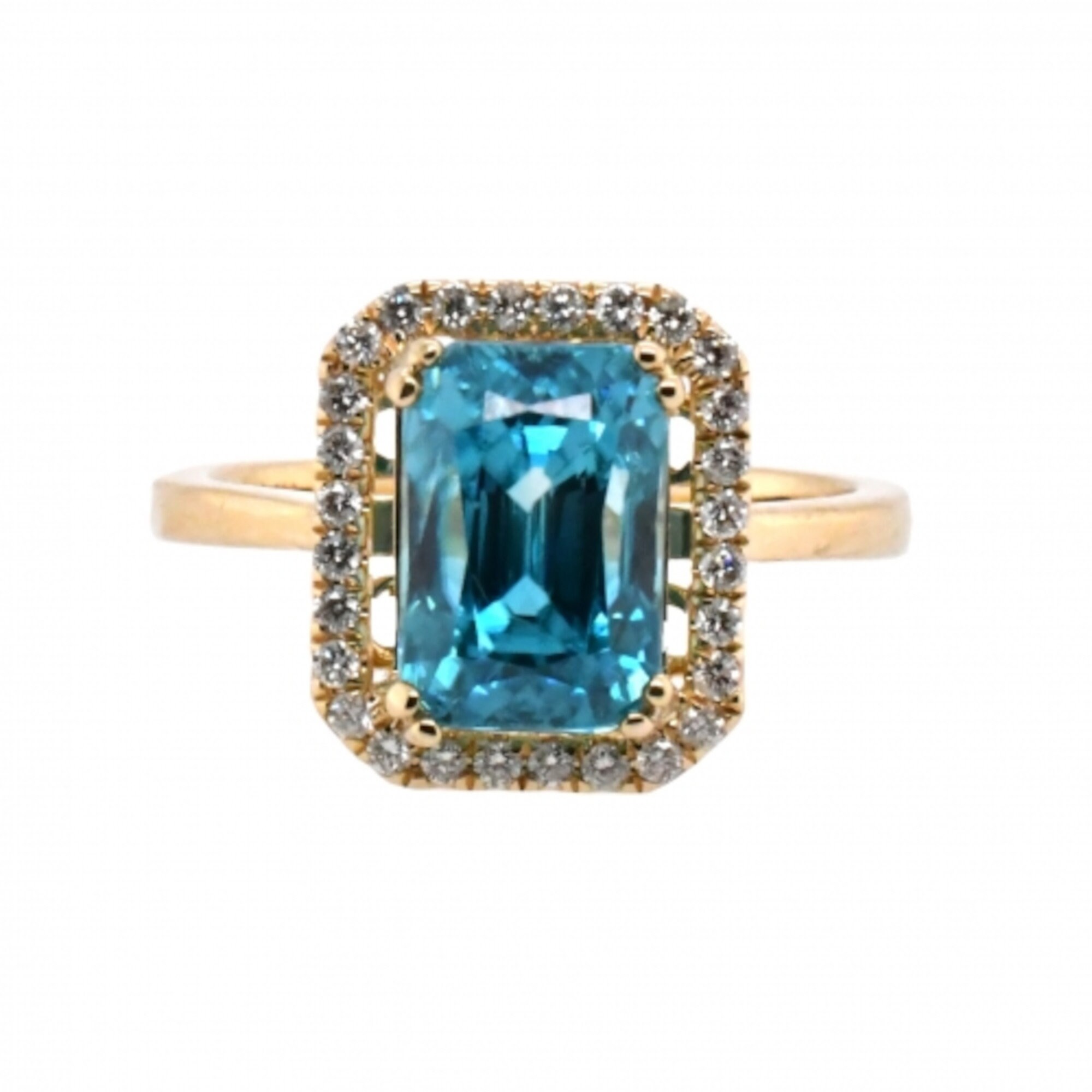 Blue Zircon Emerald Cut 5.89 Carat Halo Engagement Ring With Etsy