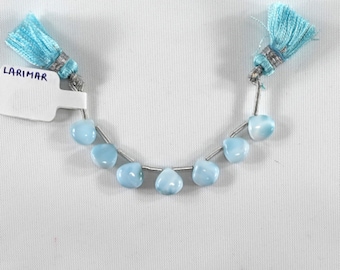 Larimar Drops Heart Shape 8x8mm Drilled Beads 7 Pieces, Smooth Briolette, Blue Pectolite, Caribbean Stone, For Jewelry Making (47063)
