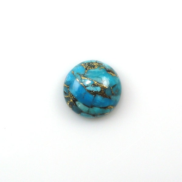 Blue Copper Turquoise Cab Round 12mm Approximately 5 Carat, Beautiful Blue Color Accented with Gold Tones, Perfect Ornamental Stone (5470)