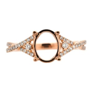 Ring Semi-Mount Oval 8x6mm In 14k Rose Gold With Diamond Accents, Engagement & Wedding Ring, Twisted Shank Ring, Jewelry Gift (38993)