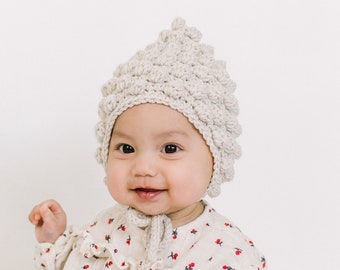 Gender Neutral Perry Pixie Bonnet - Modern Boho Baby Gift - Unisex Baby Bonnet - Newborn Photo Bonnet - Textured Bobble Bonnet