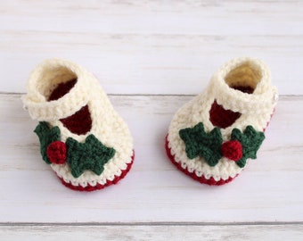 Baby Girl's First Christmas Shoes - Baby Mary Jane Shoes for Christmas - Baby Girl Christmas Dress Shoes - Newborn Christmas Eve Shoes