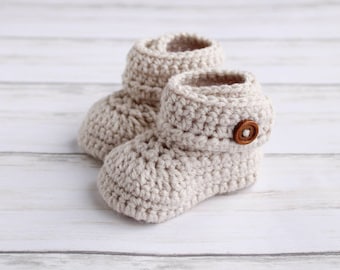 Gender Neutral Baby Ankle Boots - Wrap Around Newborn Baby Booties - Buttoned Soft Sole Shoes - Baby Shower Present - New Mom Gift