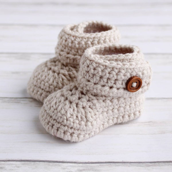 Gender Neutral Baby Ankle Boots - Wrap Around Newborn Baby Booties - Buttoned Soft Sole Shoes - Baby Shower Present - New Mom Gift