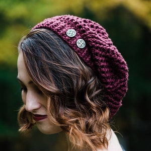 Modern French Beret for Women - Burgundy Summer Tam - Gray Slouchy Boho Hat - Christmas Gift for Fashion Blogger - Best Friend Present
