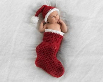 Baby Christmas Stocking - Newborn Christmas Photo Prop - Newborn Christmas Photo Outfit - Baby's First Christmas Photos - Christmas Baby