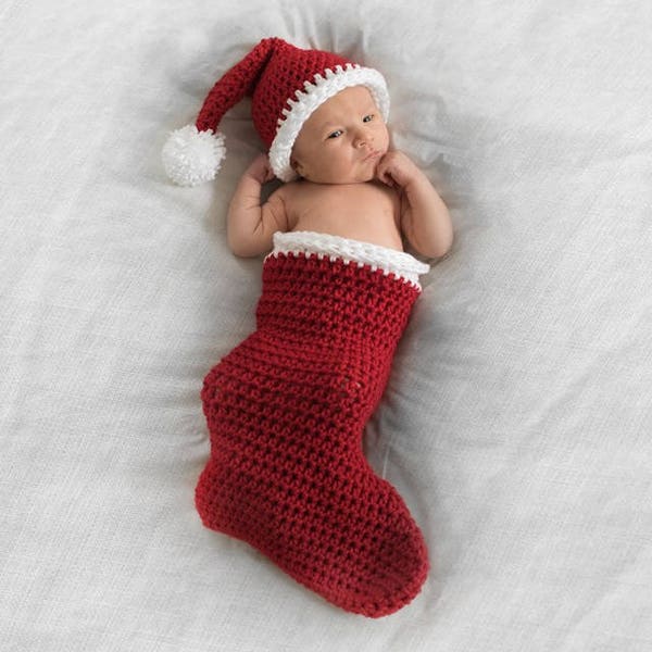 Newborn Christmas Photo Prop - Baby's First Christmas - Newborn Christmas Photos - Newborn Santa Hat - Baby Stocking Stuffer - Newborn Gift