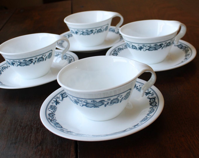 Vintage Corelle Cups and Saucers Old Town Blue Pattern Etsy