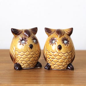 Vintage Owl Salt and Pepper Shakers, Googly Eyes, Ceramic, Made in Japan, 1970s Kitchen Decor, Nostalgic Kitschy Gift. Adorable Owl Gift
