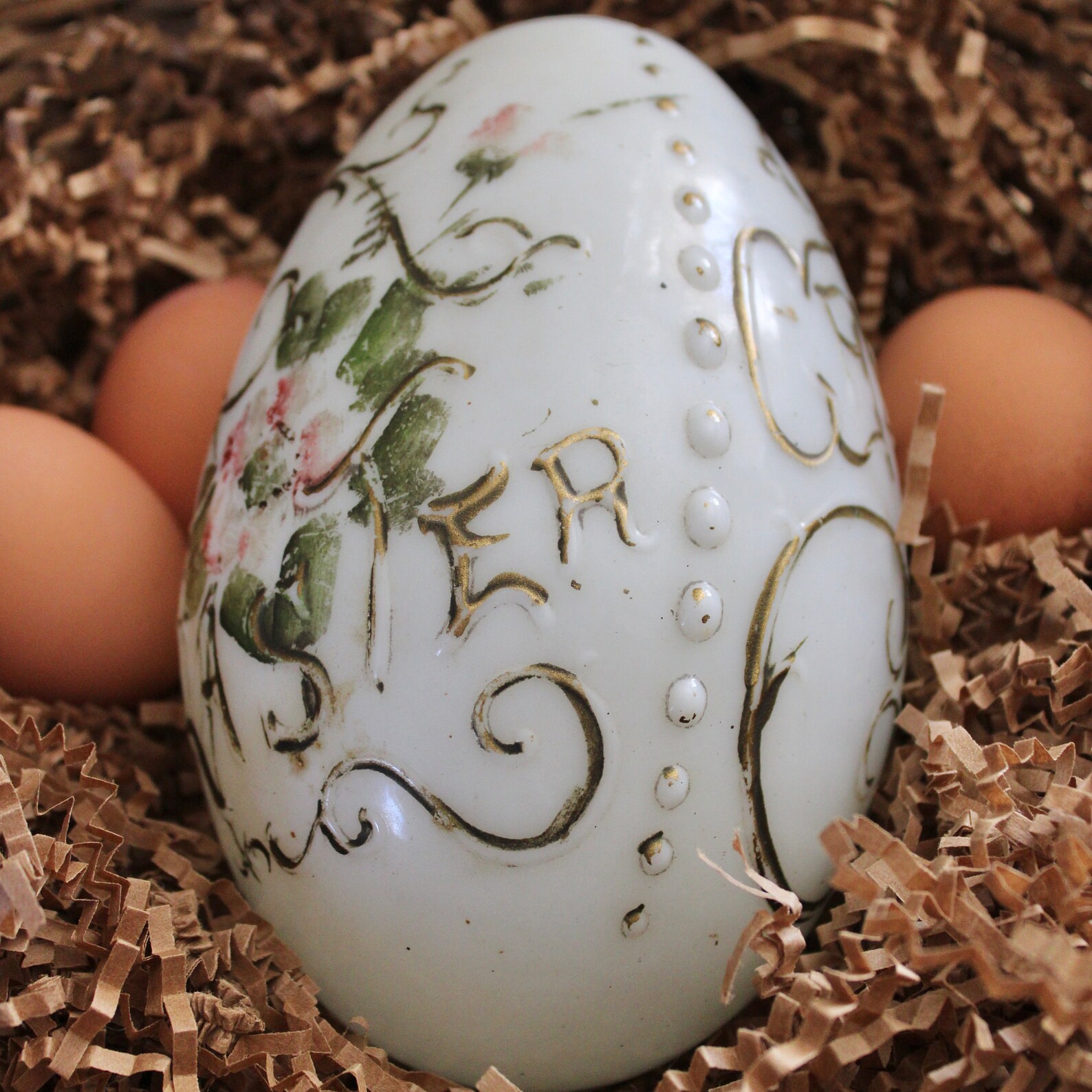 Antique Easter Egg Hand Blown Milk Glass Hand Painted Early Etsy