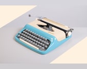 RESERVED /// 1966 Consul Typewriter. Fully working. Model 232.3. Czech. Baby blue and Beige. With Case.