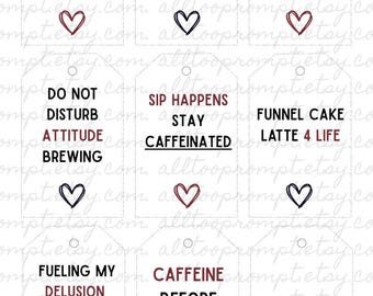 7 Brew Straw Tags | Printable Coffee Tags | Funny Gift Tags for Coffee Lovers