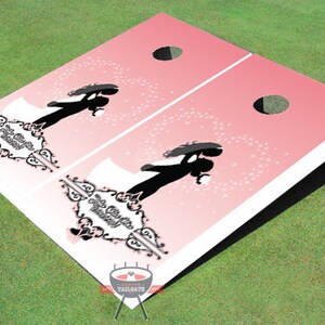 Custom Corn Hole Pink Wedding Lift Themed Cornhole Boards