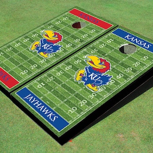 University Of Kansas Jayhawks Alternating Football Field Custom Cornhole Board